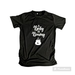 Maternity T-shirt. 'A Baby Is Brewing.' Black. Small. NWOT.